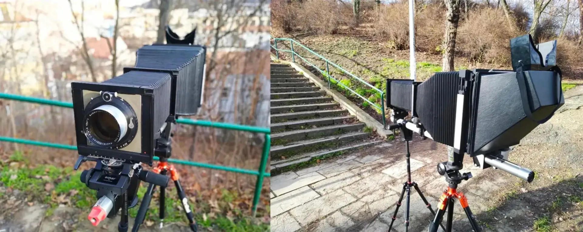 Repro-Claron na Sinaru S 8x10" s reflexním binokulárním hledáčkem a přídavným měchem 4x5"