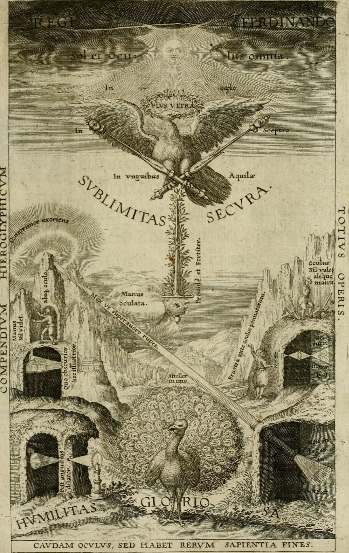 V pravé spodní části zobrazení Camery obscury — Oculus hoc est (1619)